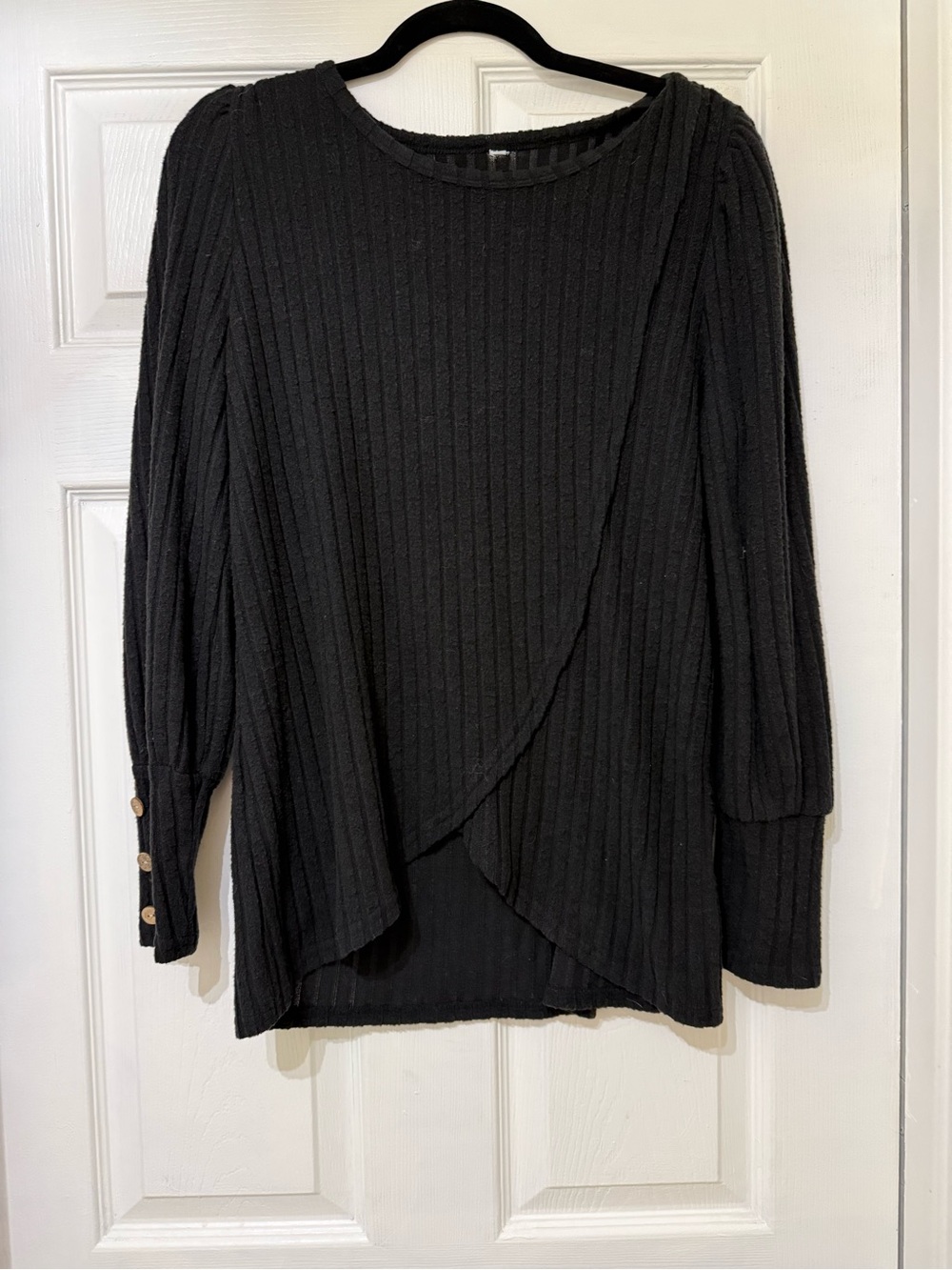 Black Ribbed Knit Overlay Sweater